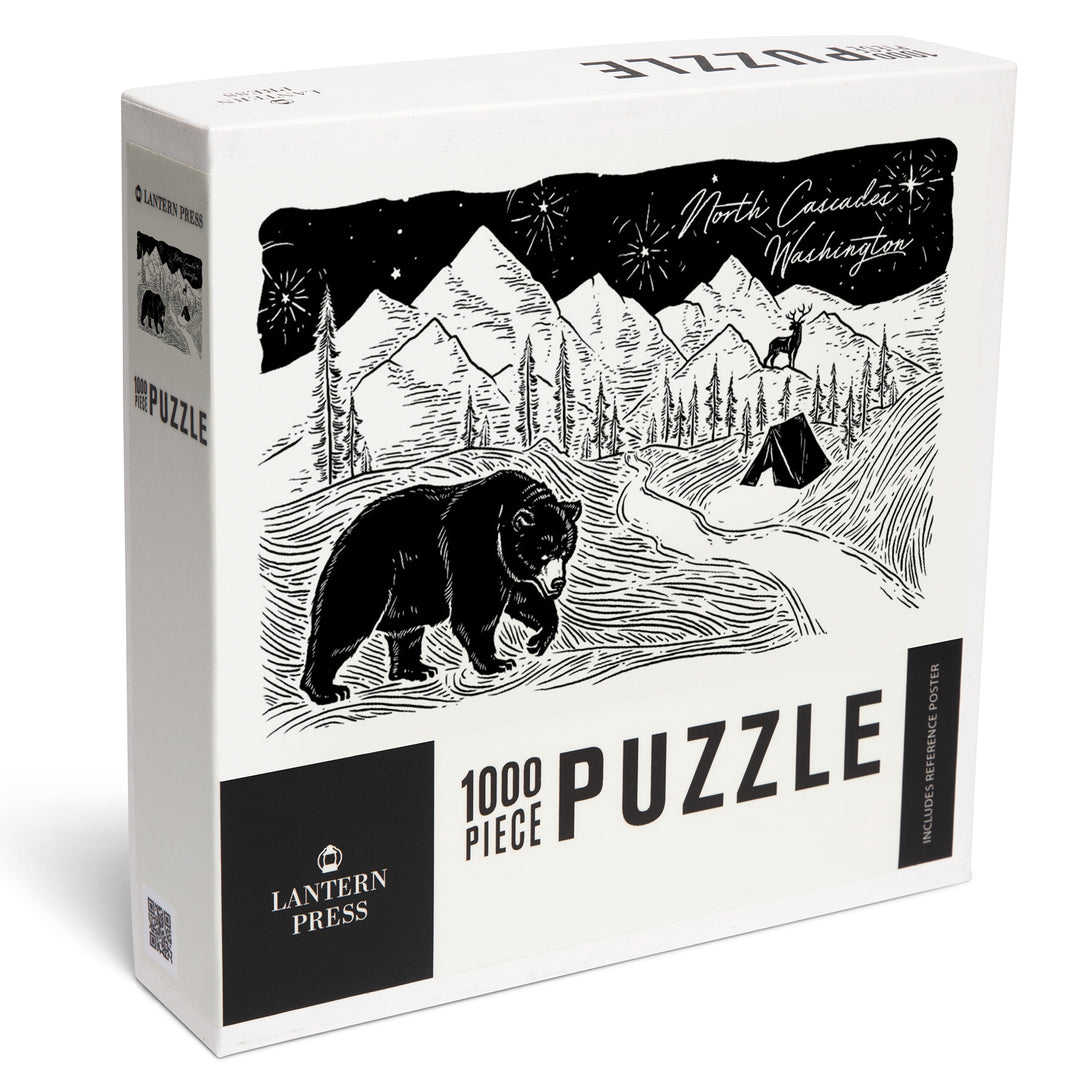 North Cascades, Washington, Mountain Scene with Bear, Jigsaw Puzzle