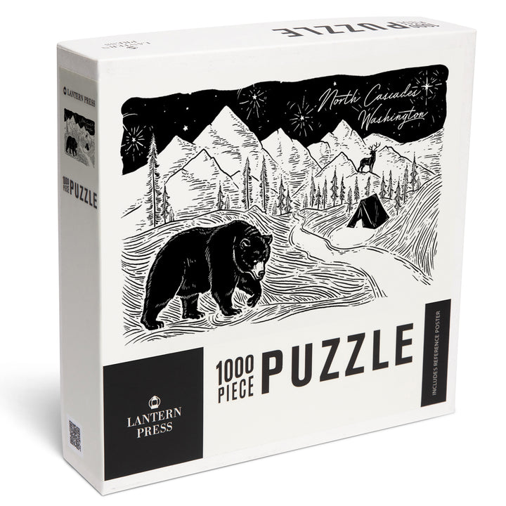 North Cascades, Washington, Mountain Scene with Bear, Jigsaw Puzzle