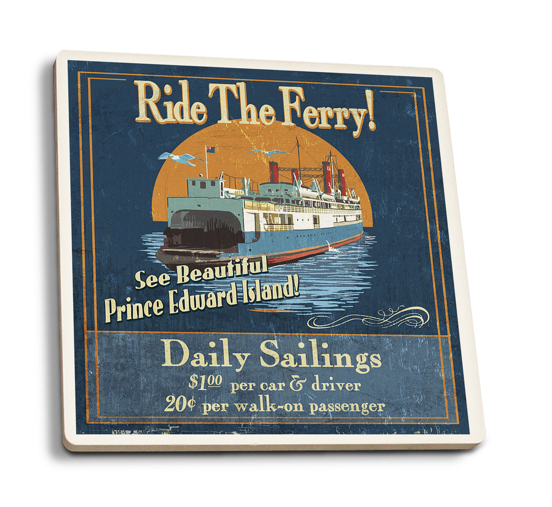 Prince Edward Island, Ferry Vintage Sign, Coaster Set