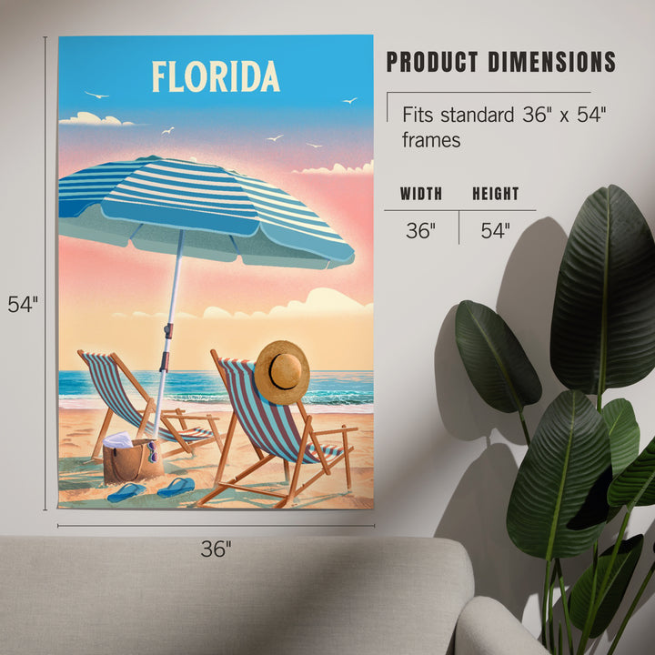 Florida, Lithograph, Beach Umbrella and Chair, Art & Giclee Prints