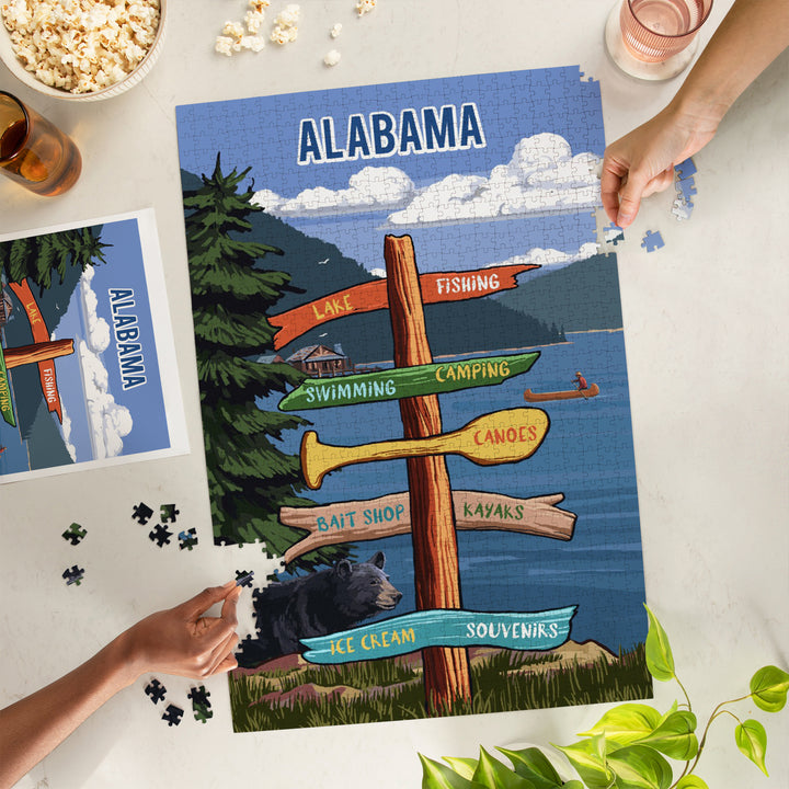 Alabama, Signpost, Lake and Bear, Jigsaw Puzzle