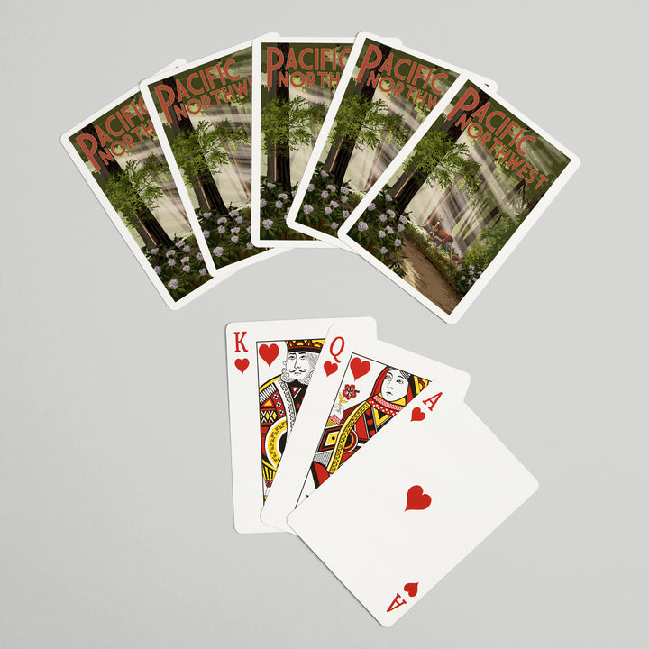 Playing Cards, Pacific Northwest, Deer in Forest, 52 Card Deck with Jokers in Box, Unique Art