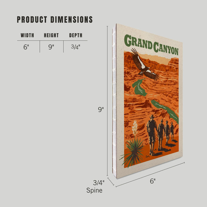 Lined 6x9 Journal, Grand Canyon National Park, Arizona, Hikers Scene, Woodblock, Lay Flat, 193 Pages, FSC paper