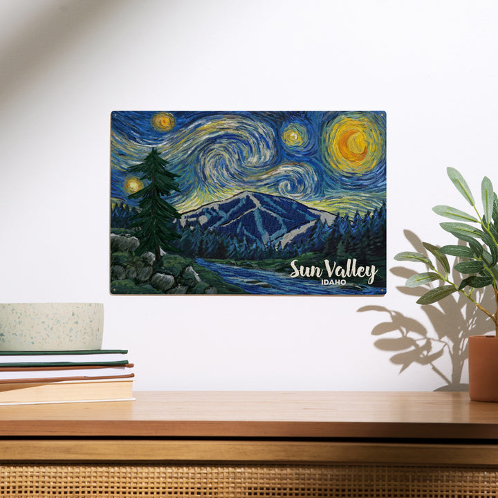 Sun Valley, Idaho, Bald Mountain, Starry Night, Wood Sign and Postcards