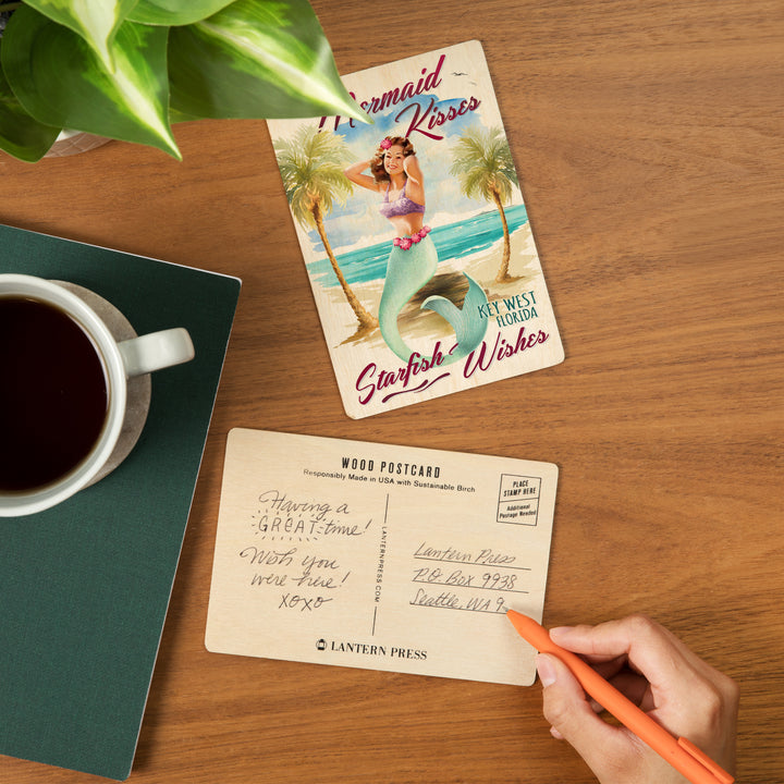 Key West, Florida, Mermaid Kisses and Starfish, Wood Sign and Postcards