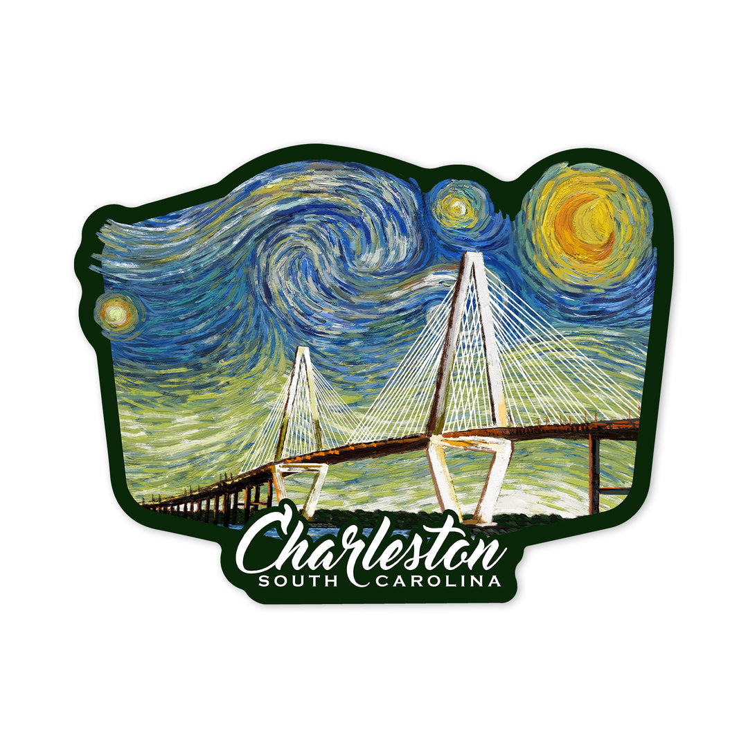 Charleston, South Carolina, Bridge, Starry Night, Contour, Vinyl Sticker