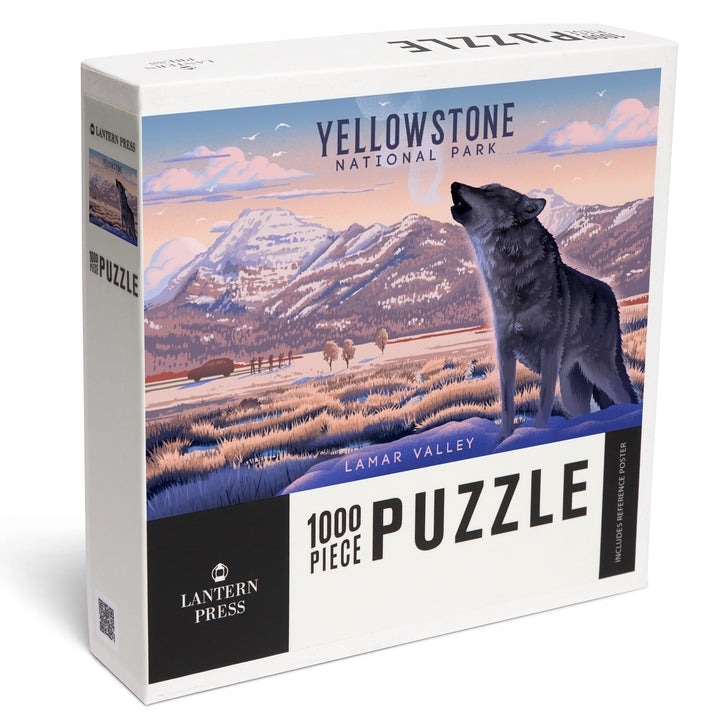 Yellowstone National Park, Wyoming, Lithograph, Lamar Valley Wolf Scene, Jigsaw Puzzle