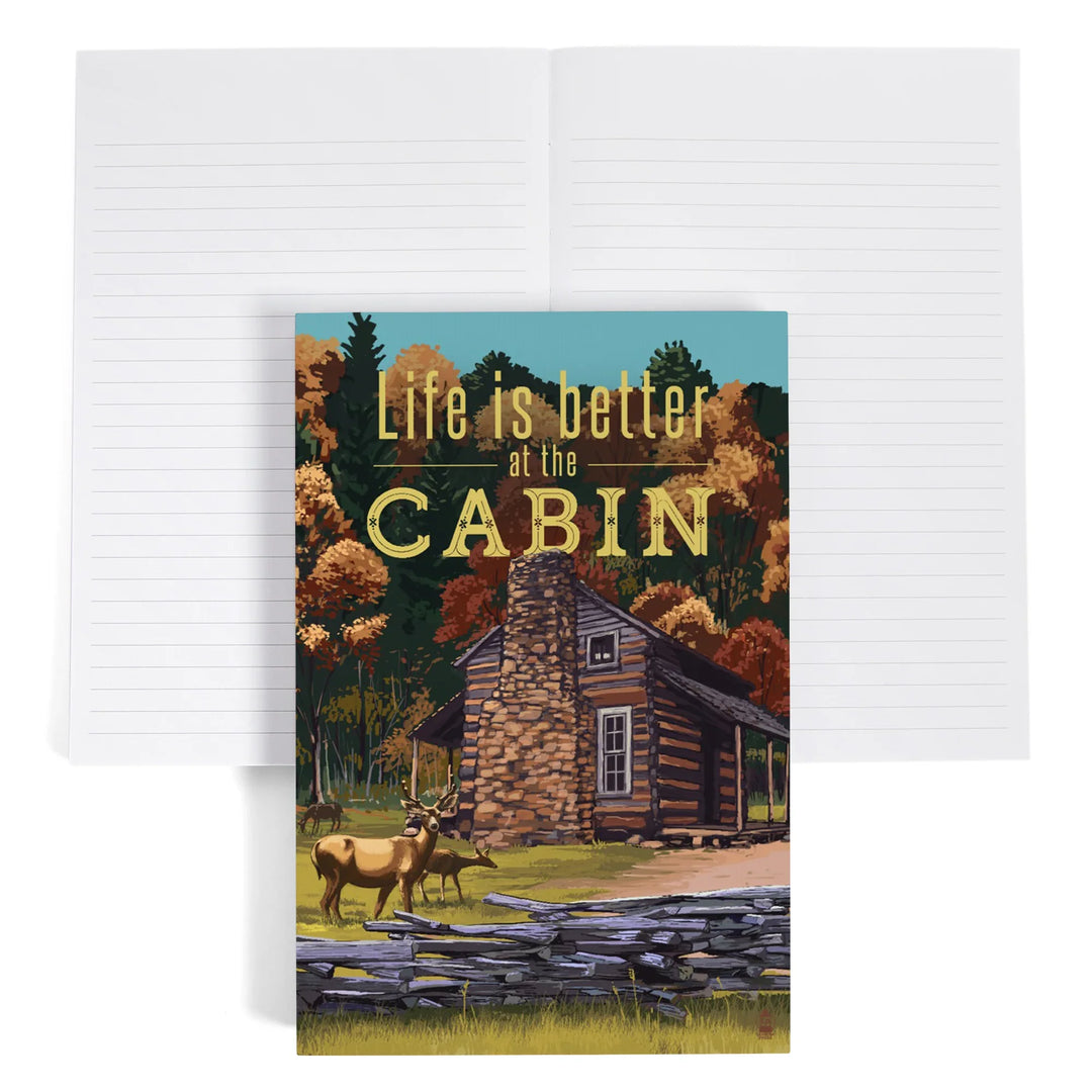 Lined 6x9 Journal, Life is Better at the Cabin, National Park WPA Sentiment, Lay Flat, 193 Pages, FSC paper