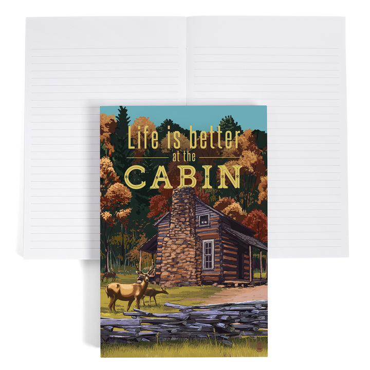 Lined 6x9 Journal, Life is Better at the Cabin, National Park WPA Sentiment, Lay Flat, 193 Pages, FSC paper