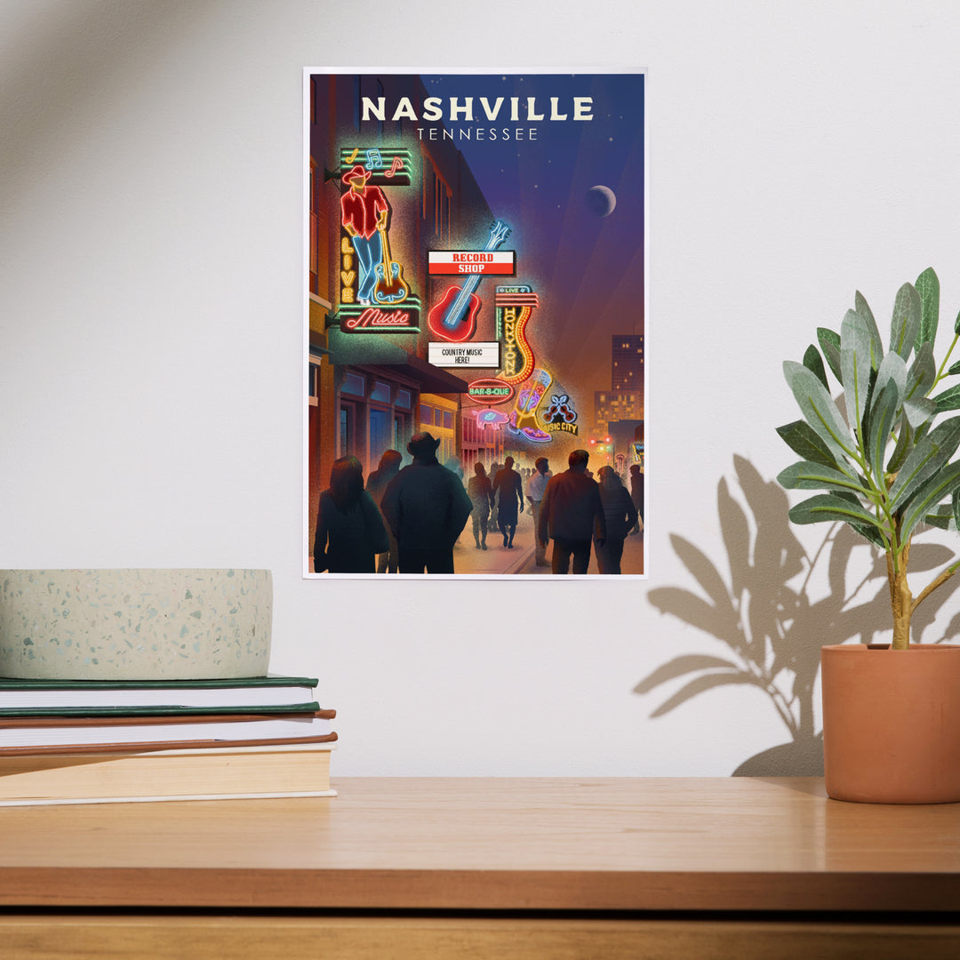 Nashville, Tennessee, Broadway Street Lithograph, Art & Giclee Prints