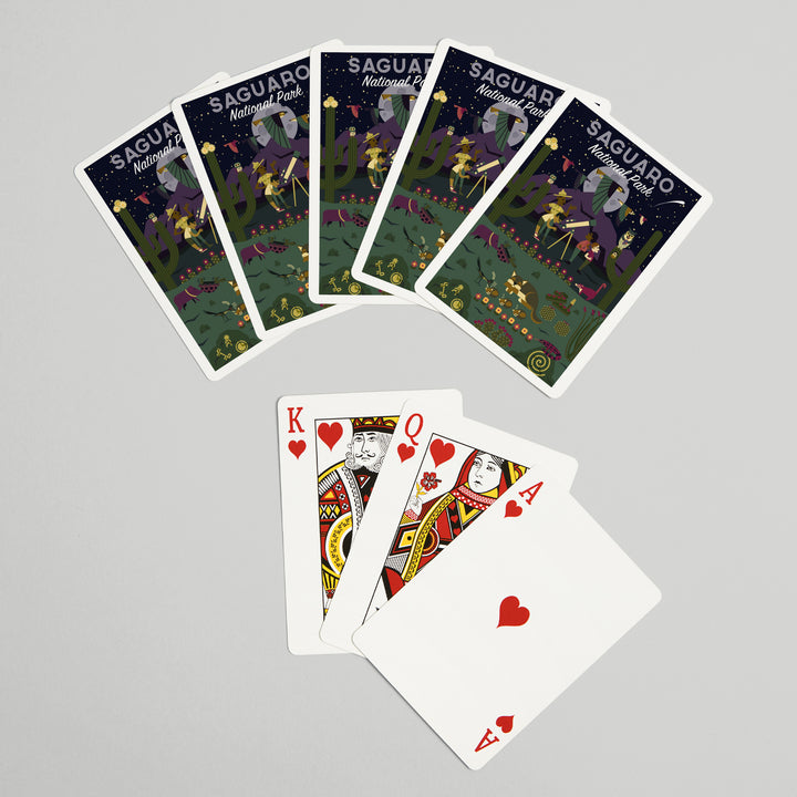 Playing Cards, Saguaro National Park, Arizona, Night, Geometric National Park Series, 52 Card Deck with Jokers in Box, Unique Art