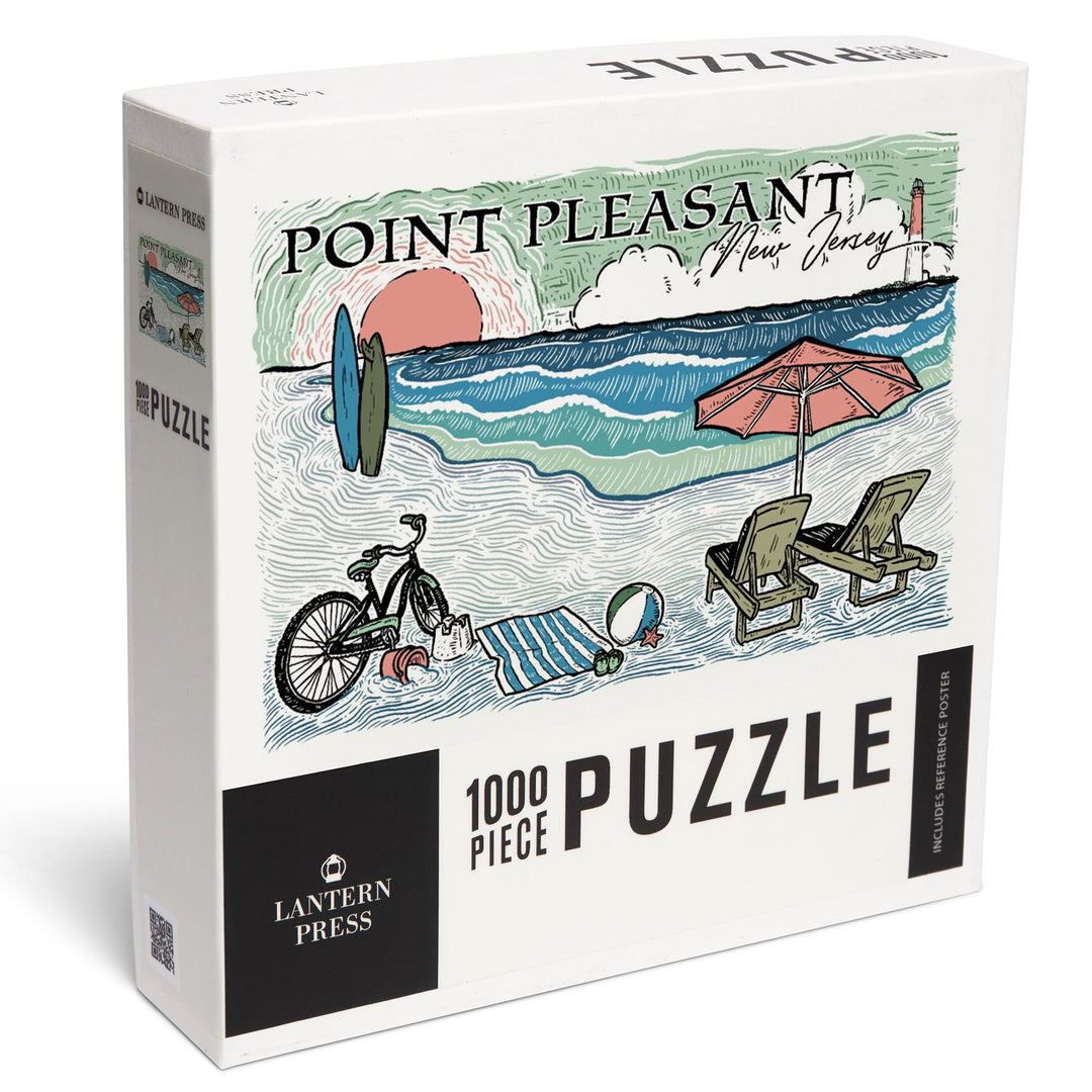 Point Pleasant Island, New Jersey, Sketch, Barnegat Light, Beach Scene, Jigsaw Puzzle