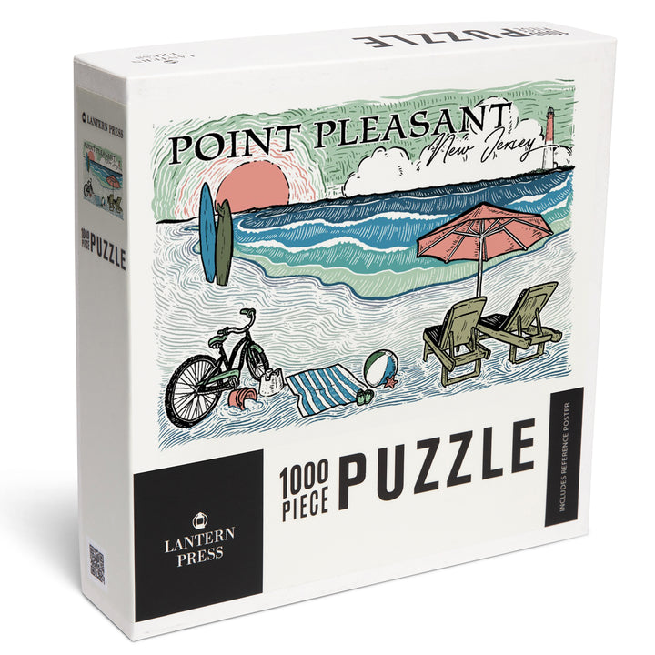 Point Pleasant Island, New Jersey, Sketch, Barnegat Light, Beach Scene, Jigsaw Puzzle