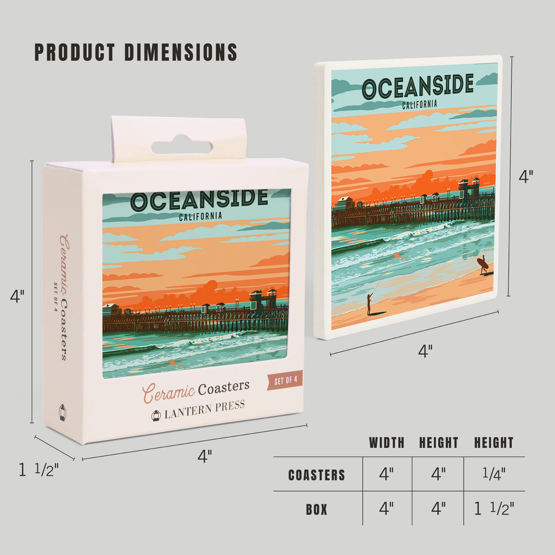 Oceanside, California, Pier, Painterly, Coaster Set
