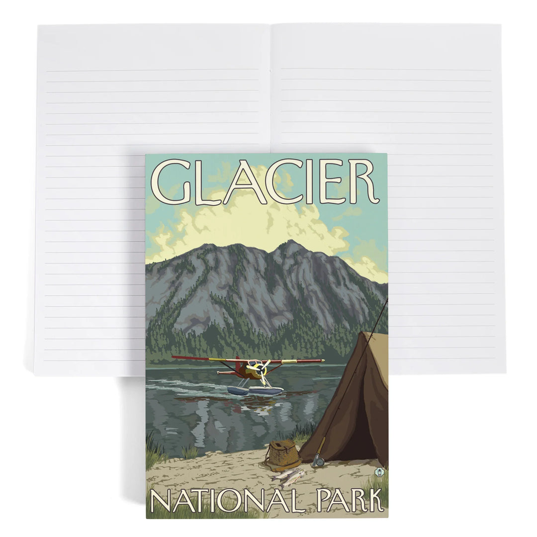 Lined 6x9 Journal, Glacier National Park, Montana, Bush Plane and Fishing, Lay Flat, 193 Pages, FSC paper