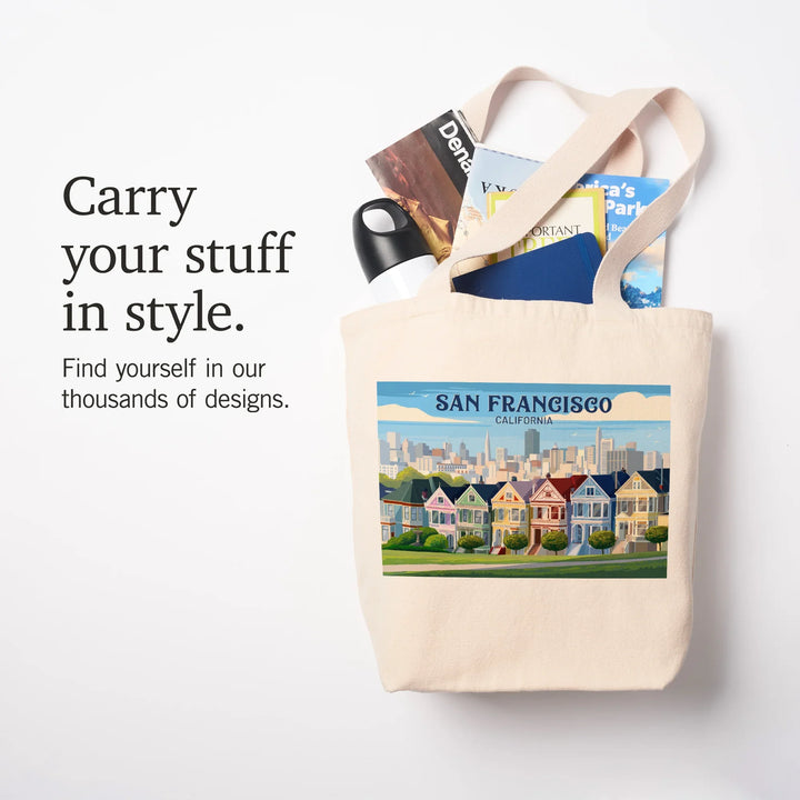 San Francisco, California, Painterly, Painted Houses, Tote Bag