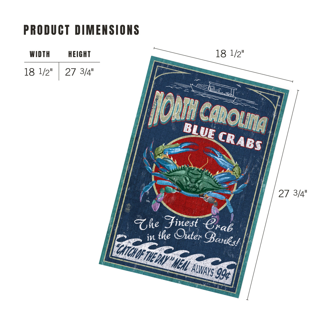 Outer Banks, North Carolina, Blue Crabs, Vintage Sign, Jigsaw Puzzle