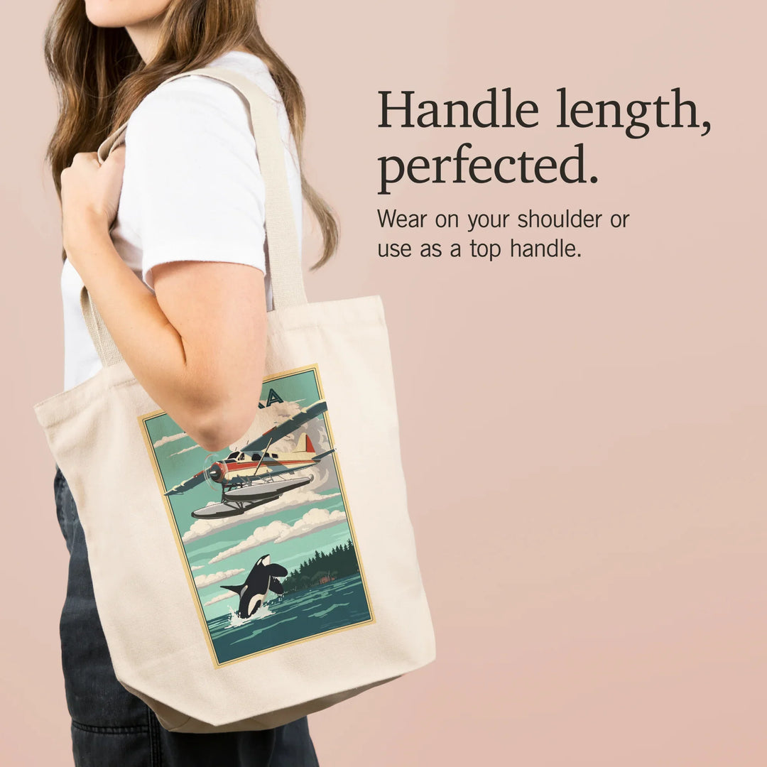Alaska, Painterly, Float Plane and Orca, Tote Bag