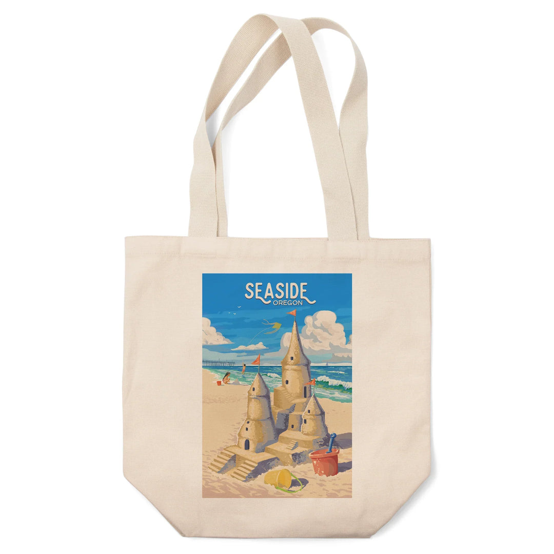 Seaside, Oregon, Painterly, Soak Up Summer, Sand Castle, Tote Bag