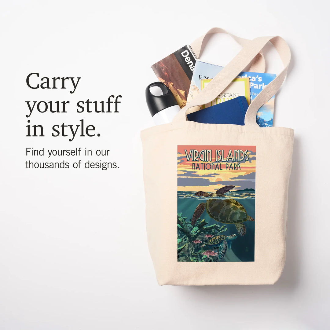 Virgin Islands National Park, Loggerhead Sea Turtle and Sunset, Tote Bag