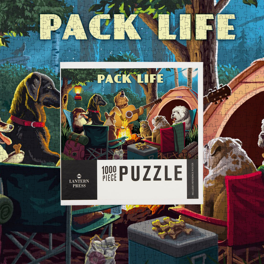 Painterly, Pack Life, Dogs Around Campfire, Sentiment, Jigsaw Puzzle