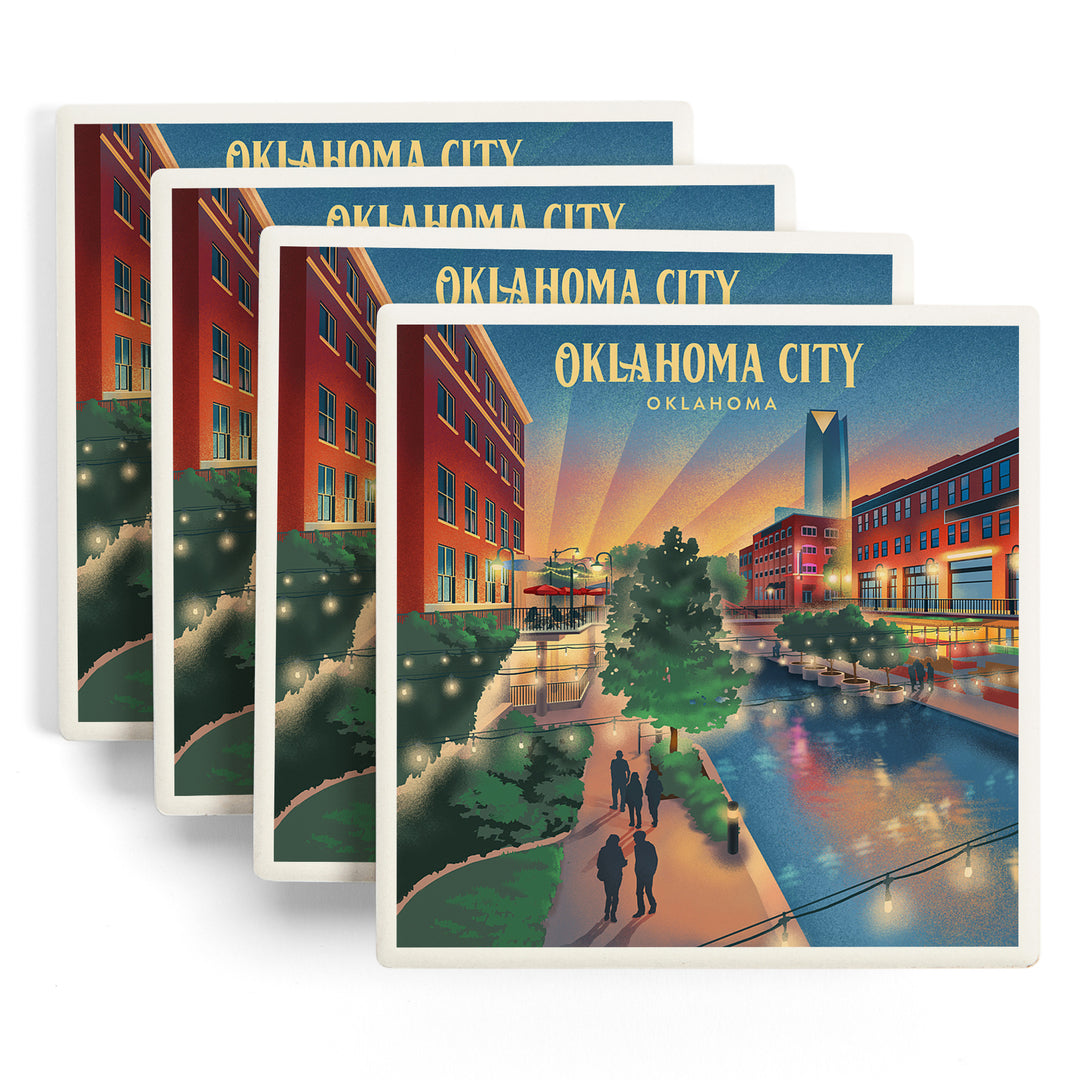Oklahoma City, Oklahoma, Lithograph, River Walk, Coasters