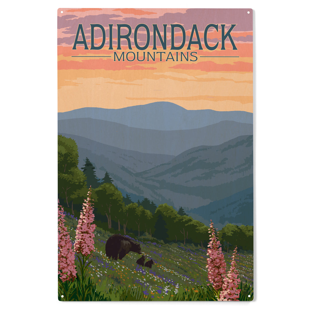 Adirondack Mountains, New York, Bears and Spring, Wood Sign and Postcards