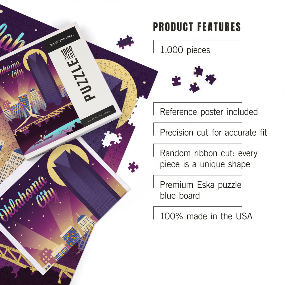 Oklahoma City, Oklahoma, Retro Skyline Chromatic Series, 1000 Piece Jigsaw Puzzle