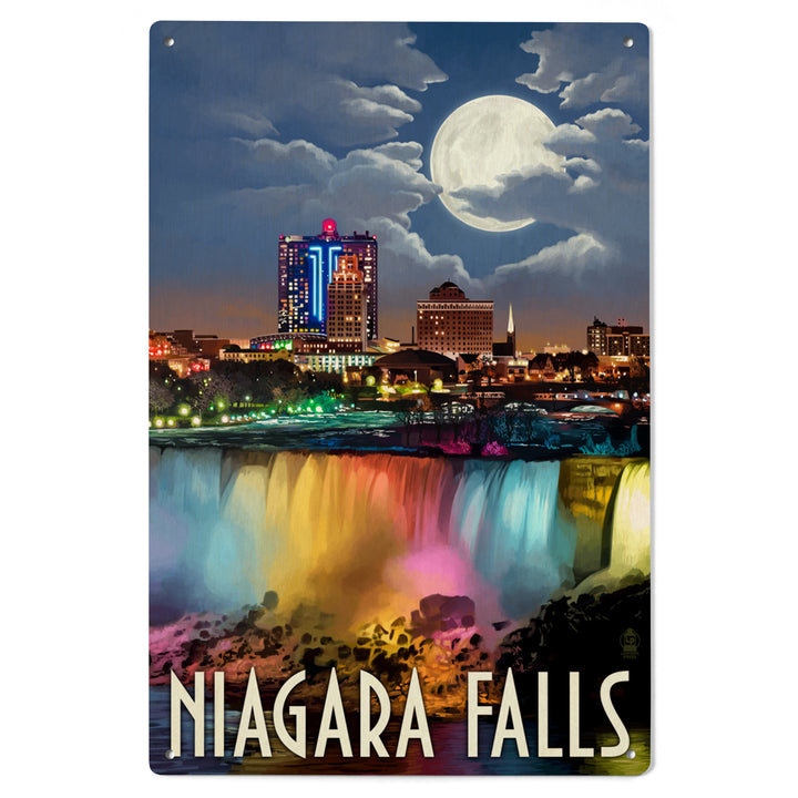 Niagara Falls, New York, American Falls at Night, Lantern Press Artwork, Wood Signs and Postcards