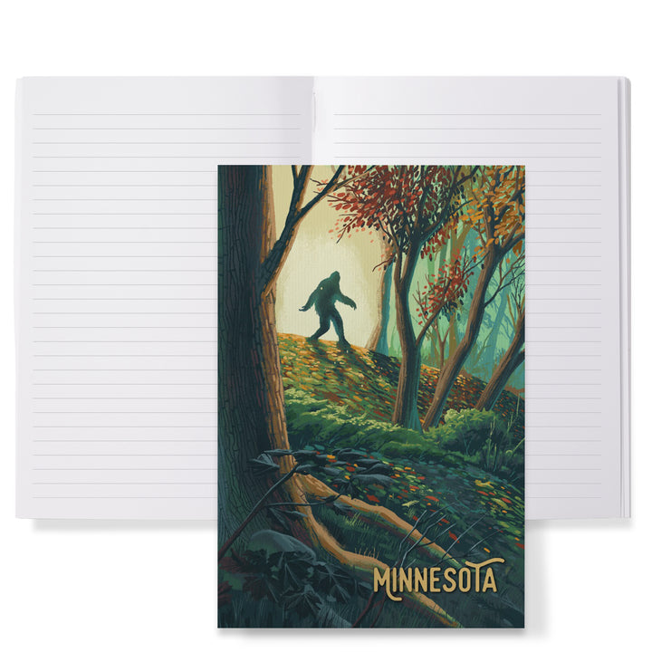 Lined 6x9 Journal, Minnesota, Wanderer, Bigfoot in Forest, Lay Flat, 193 Pages, FSC paper