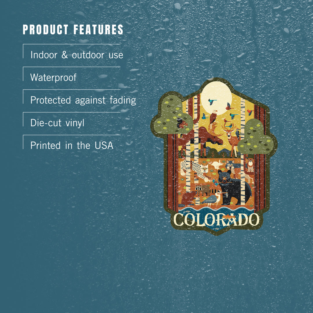 Colorado, Forest Animals, Geometric, Contour, Lantern Press Artwork, Vinyl Sticker