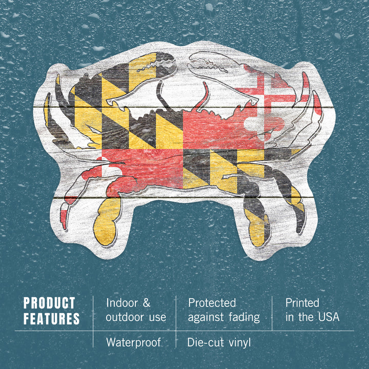 Maryland, Rustic State Flag, Crab, Contour, Lantern Press Artwork, Vinyl Sticker