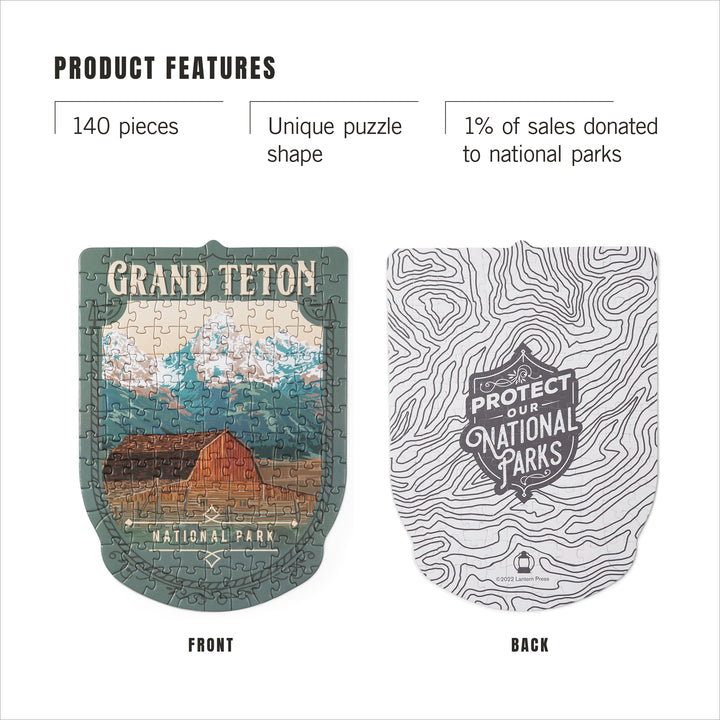 Lantern Press Mini Shaped Adult Jigsaw Puzzle, Protect Our National Parks (Grand Teton)