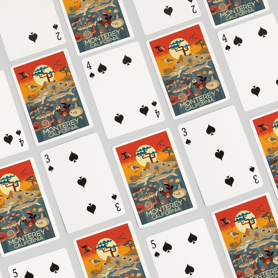 Playing Cards, Monterey, California, Geometric, Marine Animals, 52 Card Deck with Jokers in Box, Unique Art