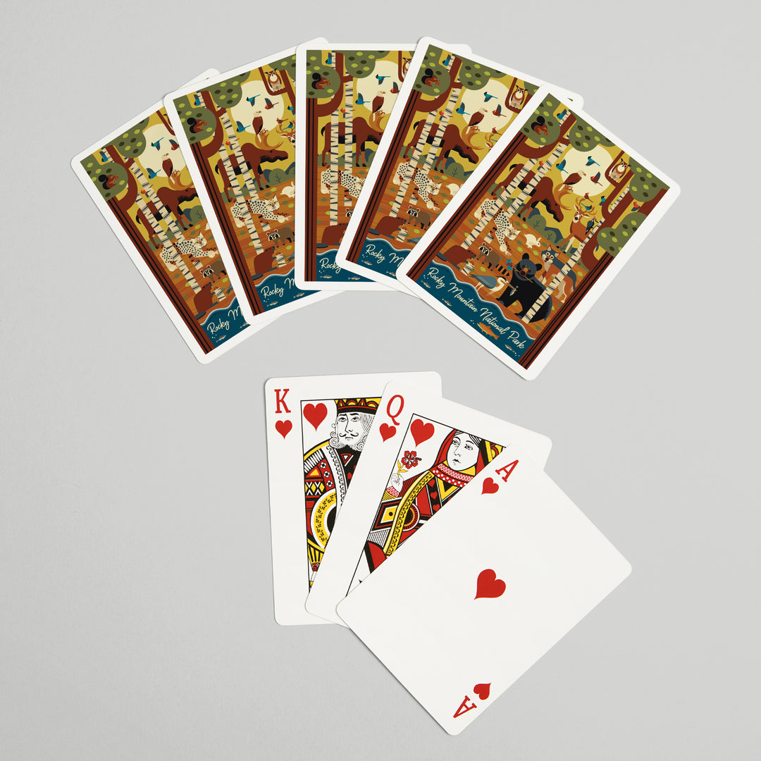 Playing Cards, Rocky Mountain National Park, Colorado, Forest Animals, Geometric, 52 Card Deck with Jokers in Box, Unique Art