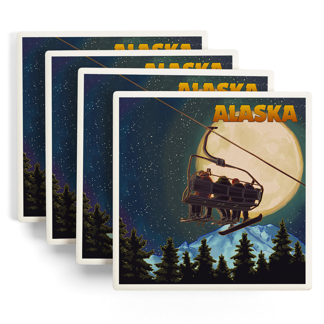 Alaska, Ski Lift and Full Moon, Snowboard, Coasters