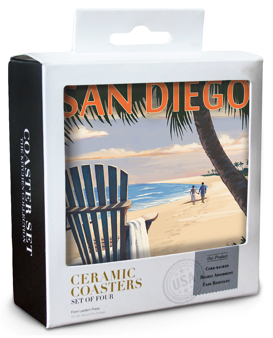 San Diego, California, Adirondack Chair on the Beach, Coaster Set