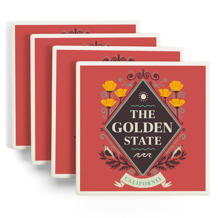 California, State Motto Crest, State Series, Coaster Set