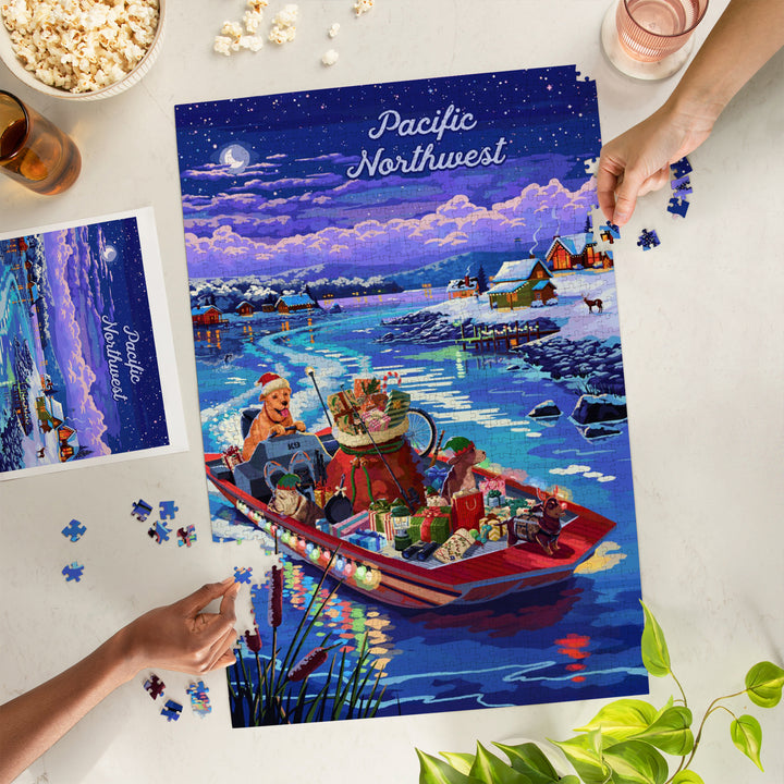 Pacific Northwest, Happy Howlidays, Painterly, Santa Dog and Helpers, 1000 Piece Jigsaw Puzzle