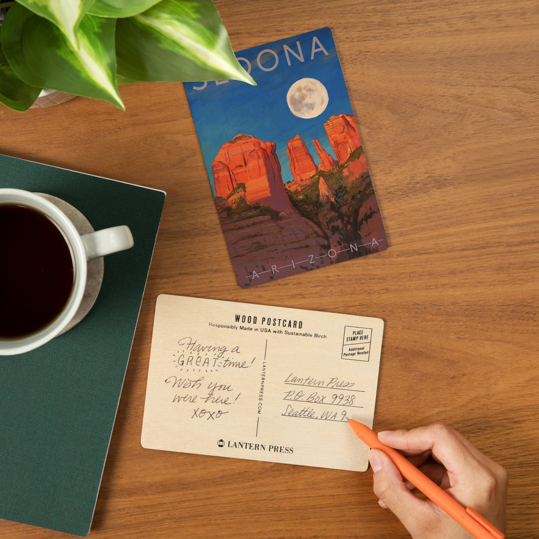 Sedona, Arizona, Cathedral Rock, Moon, Oil Painting, Wood Sign and Postcards