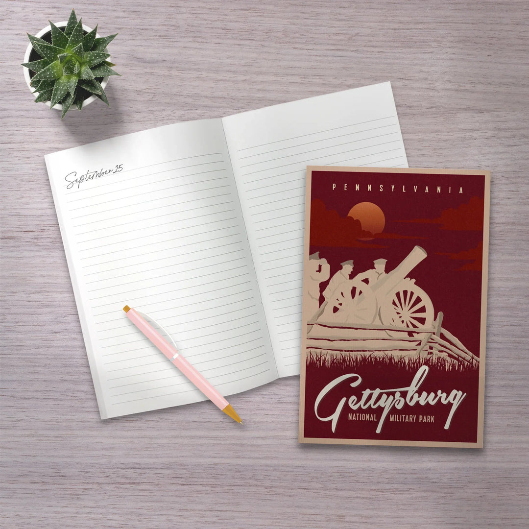 Lined 6x9 Journal, Gettysburg National Military Park, Pennsylvania, Soldiers and Cannons, Lay Flat, 193 Pages, FSC paper