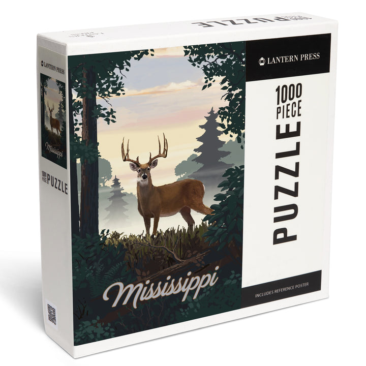 Mississippi, Painterly, Deer and Sunrise, 1000 Piece Jigsaw Puzzle