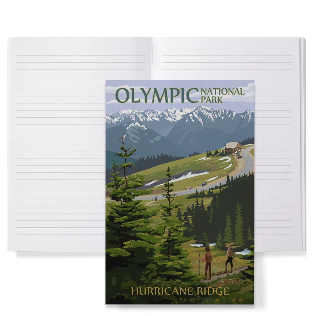 Lined 6x9 Journal, Olympic National Park, Washington, Hurricane Ridge and Hikers, Lay Flat, 193 Pages, FSC paper