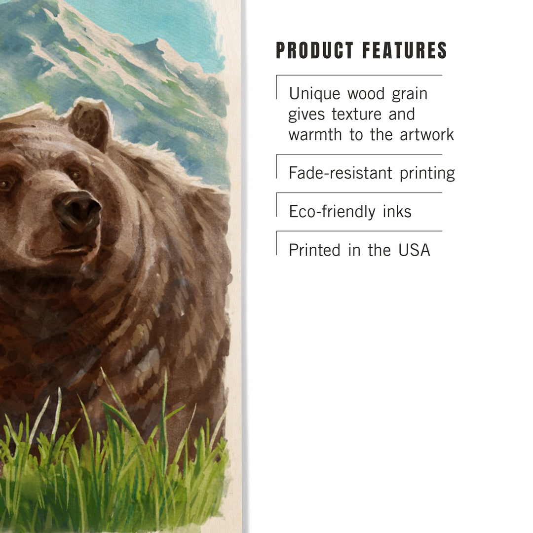 Watercolor Study, Grizzly Bear with Mountain, Wood Signs and Postcards