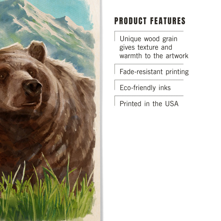 Watercolor Study, Grizzly Bear with Mountain, Wood Signs and Postcards