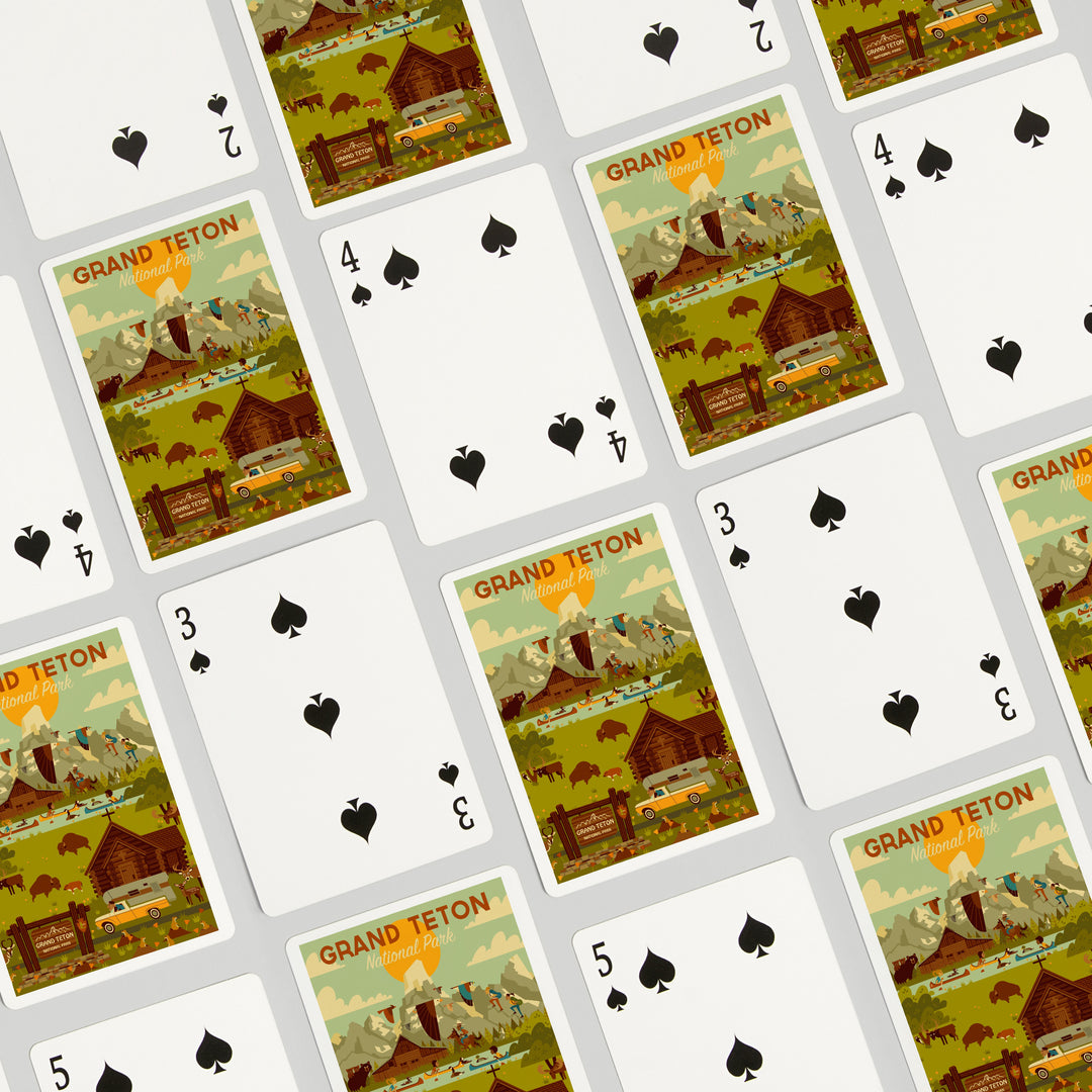 Playing Cards, Grand Teton National Park, Wyoming, Geometric National Park Series, 52 Card Deck with Jokers in Box, Unique Art