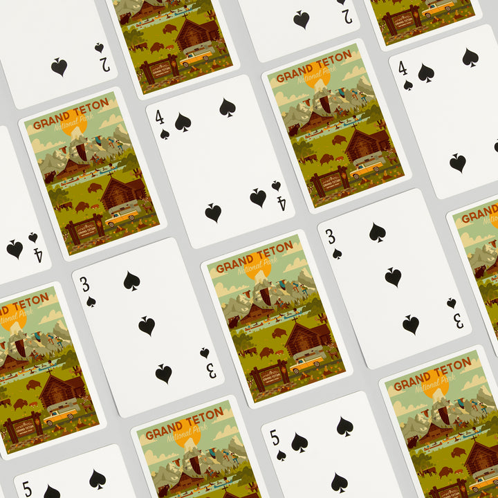 Playing Cards, Grand Teton National Park, Wyoming, Geometric National Park Series, 52 Card Deck with Jokers in Box, Unique Art