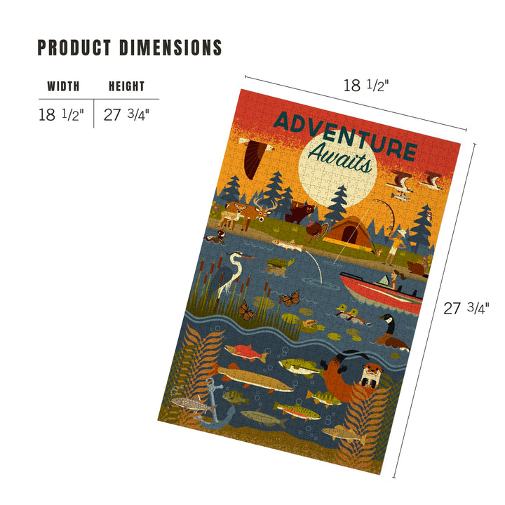 Lake and River, Geometric, Adventure Awaits, 1000 Piece Jigsaw Puzzle