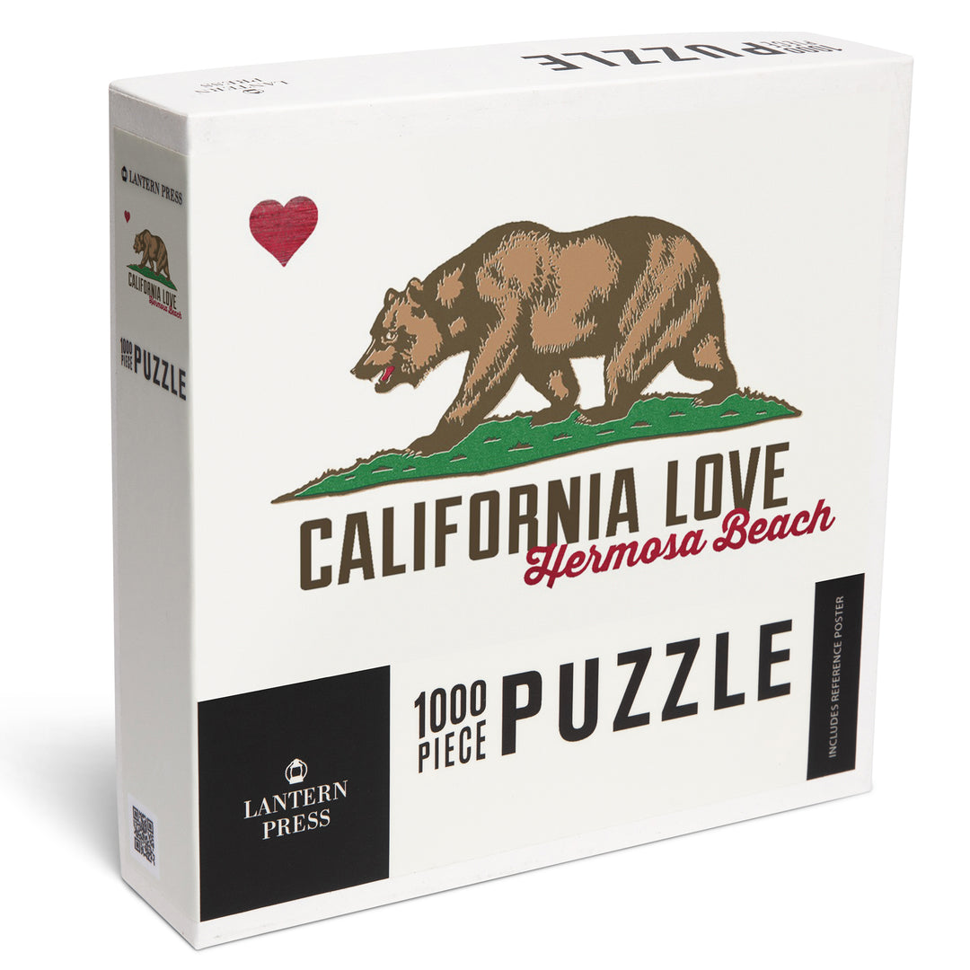 Hermosa Beach, California, California Flag, Bear and Heart, Jigsaw Puzzle