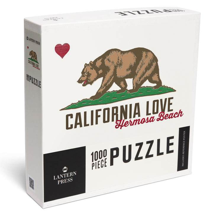 Hermosa Beach, California, California Flag, Bear and Heart, Jigsaw Puzzle